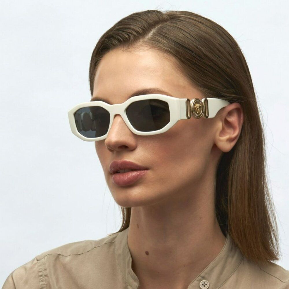 NEW Versace VE4361 401/87 Medusa Biggie White Grey Rectangle Unisex Sunglasses